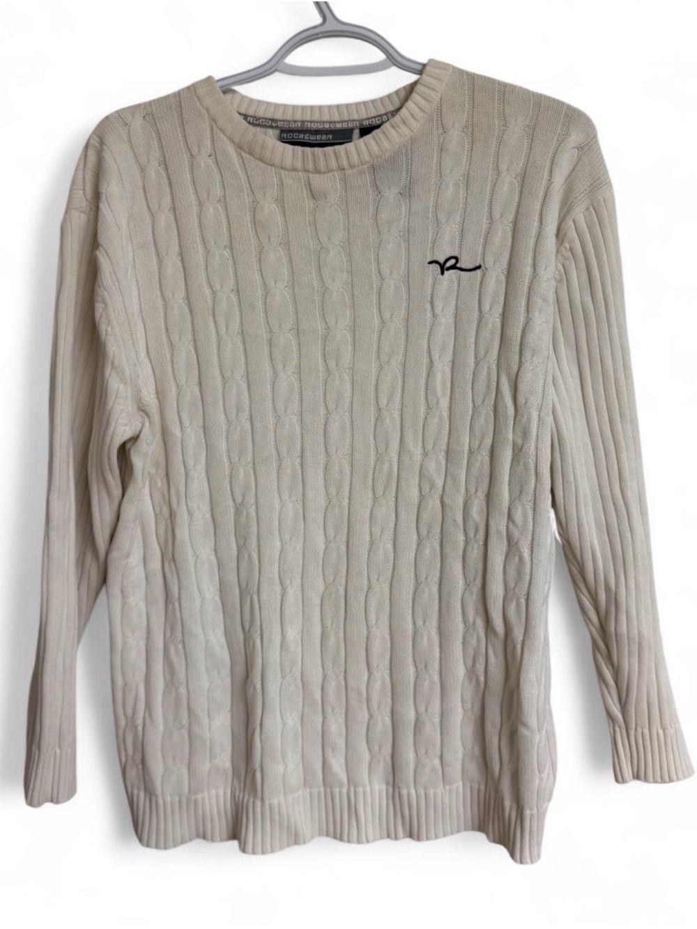 Rocawear Beige Cable Knit Crewneck Sweater